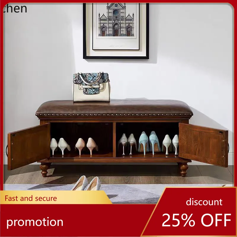 

YFY Solid Wood Shoe Changing Stool for Home Entrance, Shoe Storage Cabinet Stool