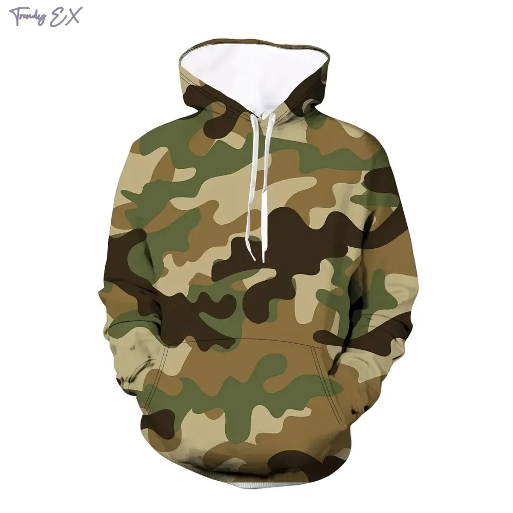 

Men's Sweatshirt Military Camouflage Print Unisex Sports Hoodies Blouse Street Kangaroo Pocket Long Sleeve Hooded Sweatshirt Man