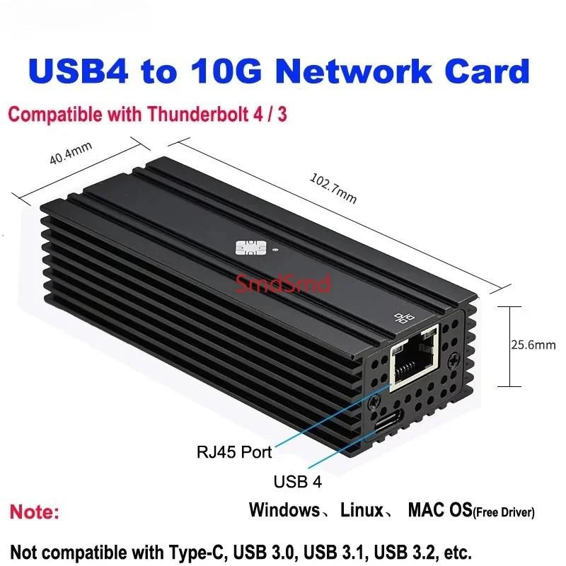 USB4 Single Port 10G Ethernet Adapter Compatible with Thunderbolt 3/4 RJ45 10GBASE-T Ethernet Support Mac