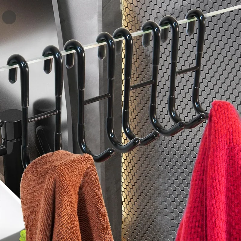 1Pcs Strong Shower Hook Stainless Steel Glass Door Shower Hook Towel Rack Hooks Kitchen Bathroom Frameless Drilling-Free Hanger