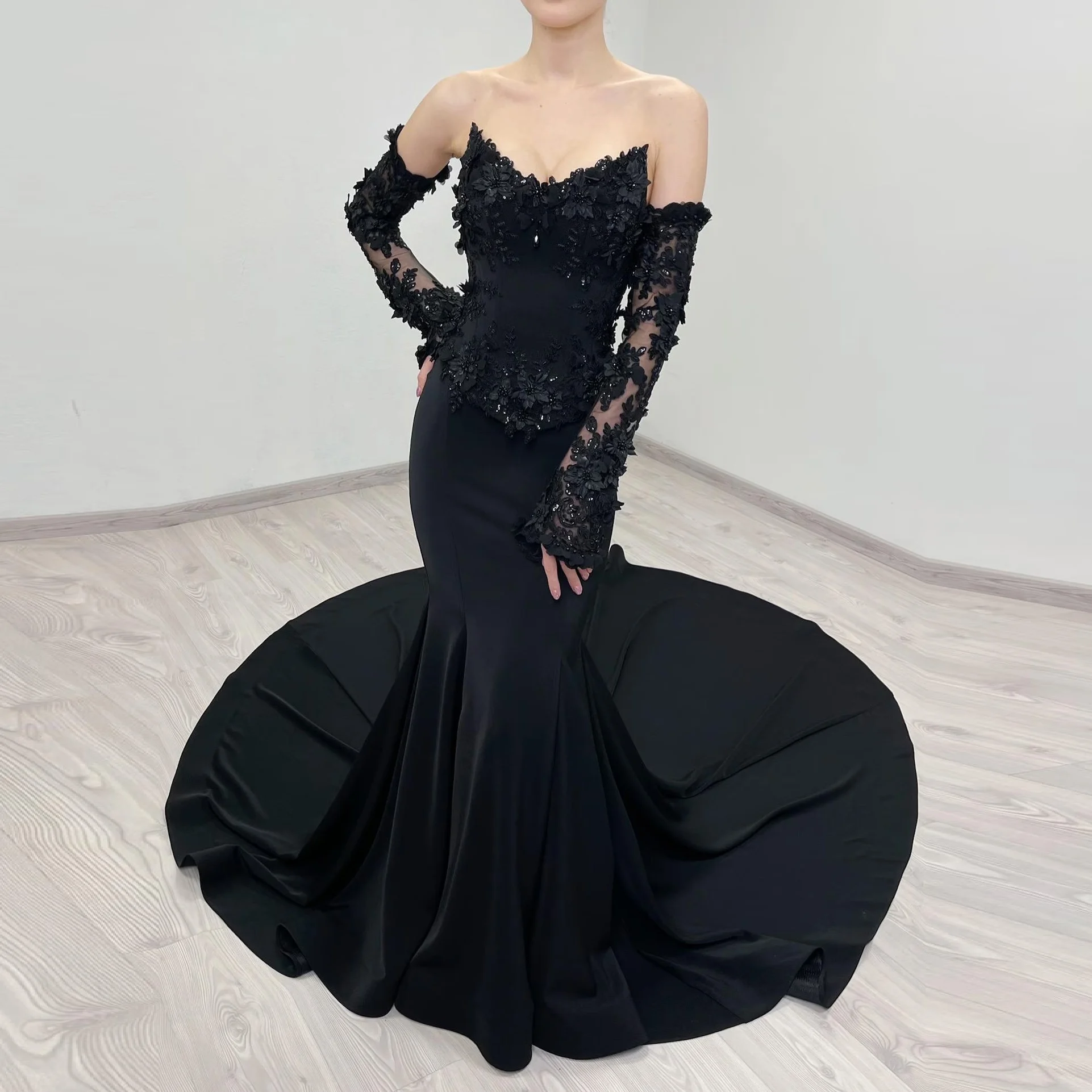 black satin pleated dress Black main image 0