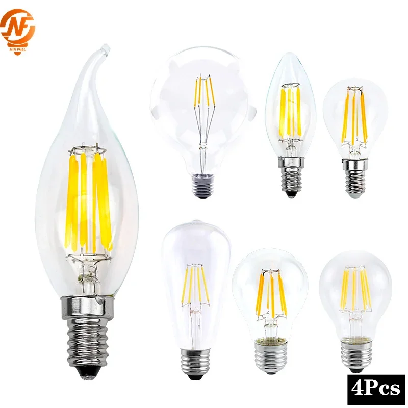 4pcs/lot LED Edison Bulb E27 G45 A60 C35 Led Bulb E14 G80 G95 G125 Filament Light 220V 2W 4W 6W 8W Retro Vintage Glass Bulb Lamp