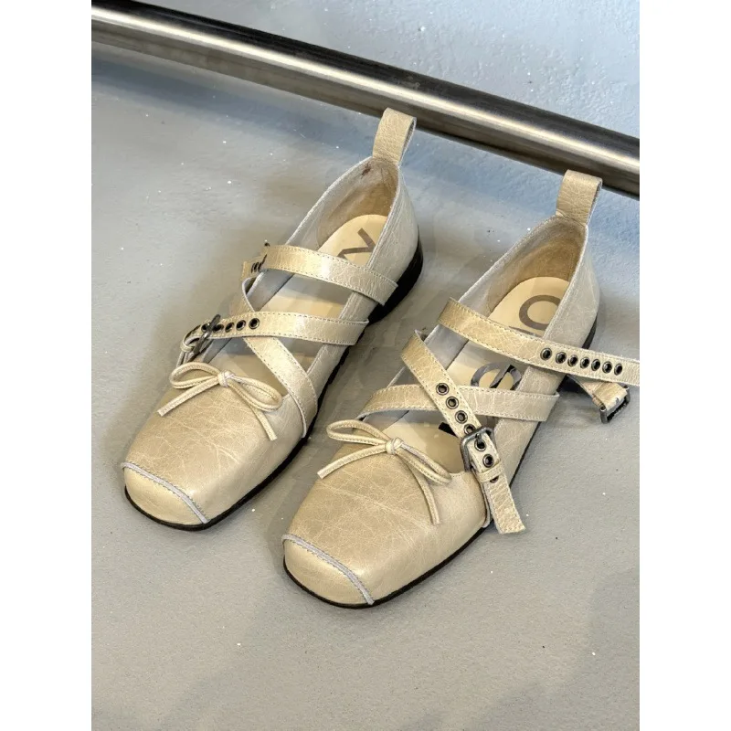 

Версия из овчины, женские балетки Мэри Джейн из натуральной кожи со свиным носом, 2022, балетки в стиле ретро с квадратным носком, французский низкий ремешок