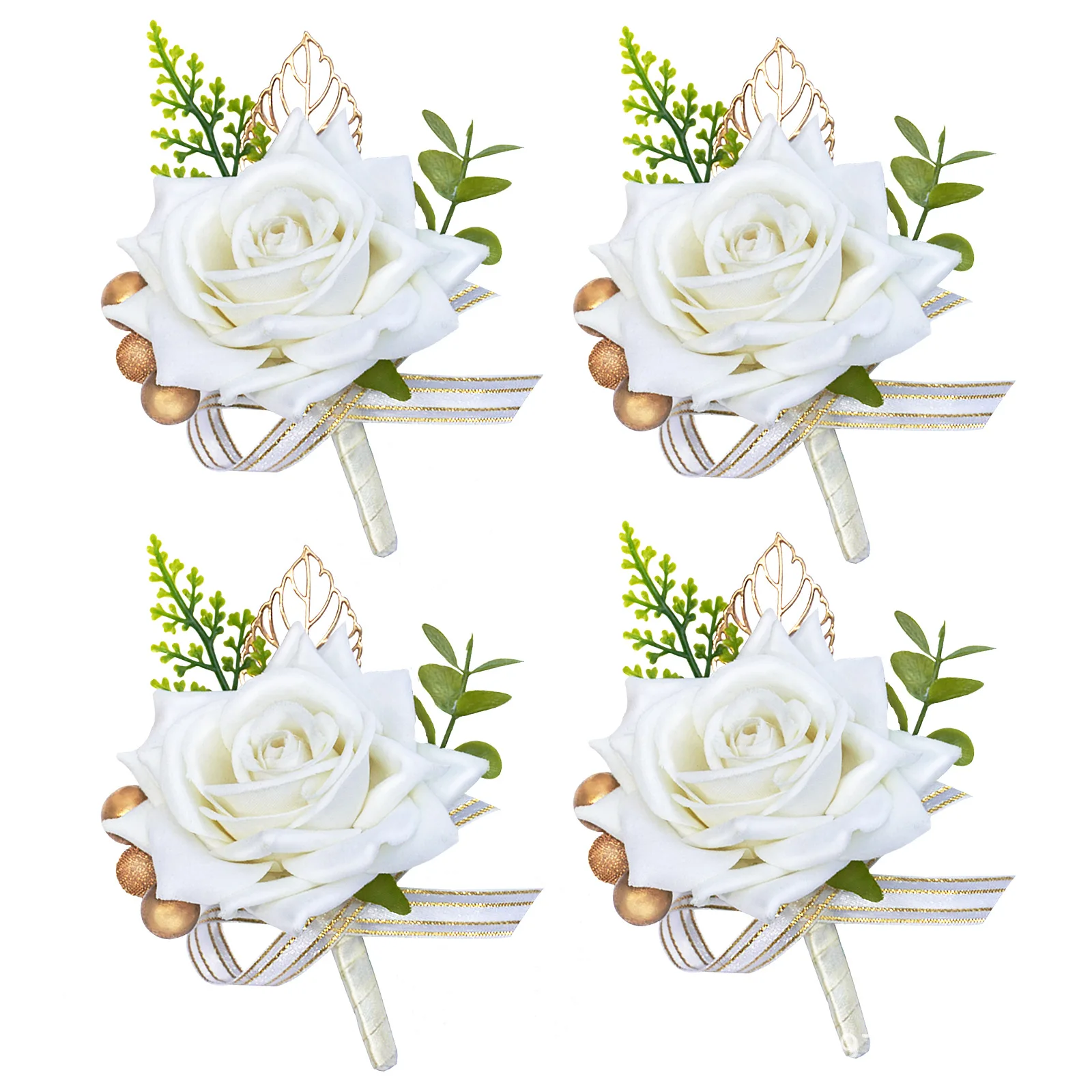 White Rose Artifical Flowers Boutonnieres Wrist Corsage Bridesmaid Groomsman Wedding Accesorios De Boda