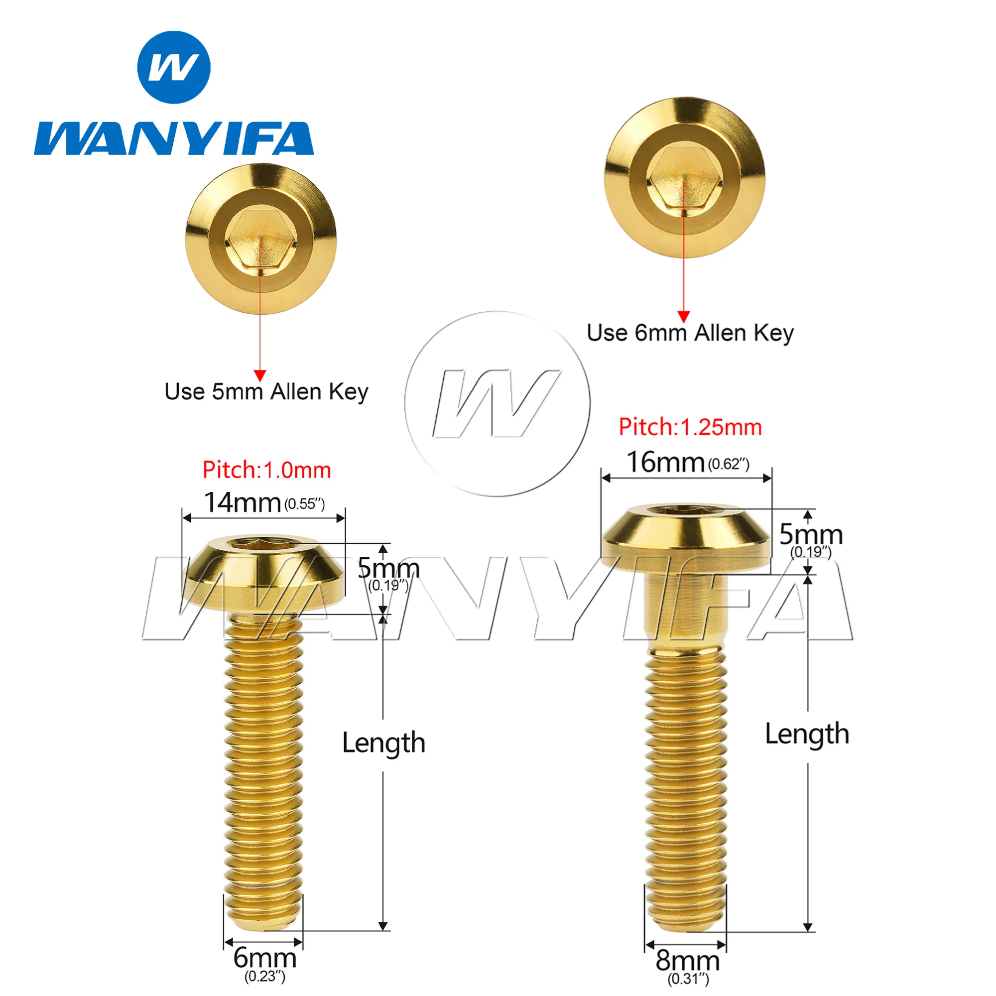 Wanyifa Titanium Bolt M6/M8X12/15/20/25/30/35/40Mm Thick Umbrella Head Hexagon for Bicycle and Motorcycle Brake
