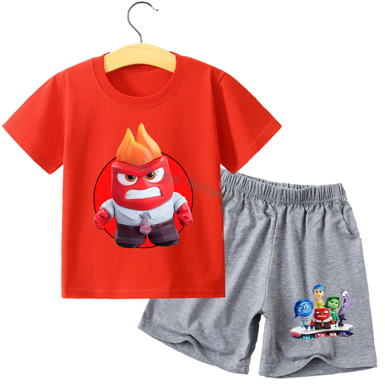 Disney Inside Out New T-shirt Suit Children Summer Cartoon Tops+shorts 2pcs Pants Set Pajamas Sets Home Wear Clothes Kids Gift