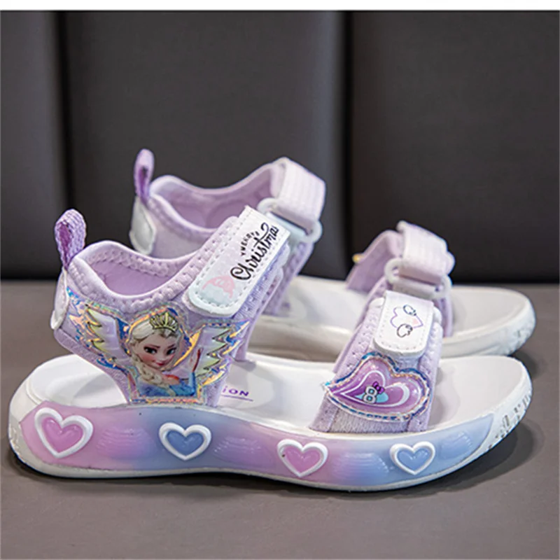 Disney Girls Frozen Elsa Princess Casual Sports Sandals Summer Kids Pink Purple Beach Sandals Non-slip Toddler Shoes Size 26-37