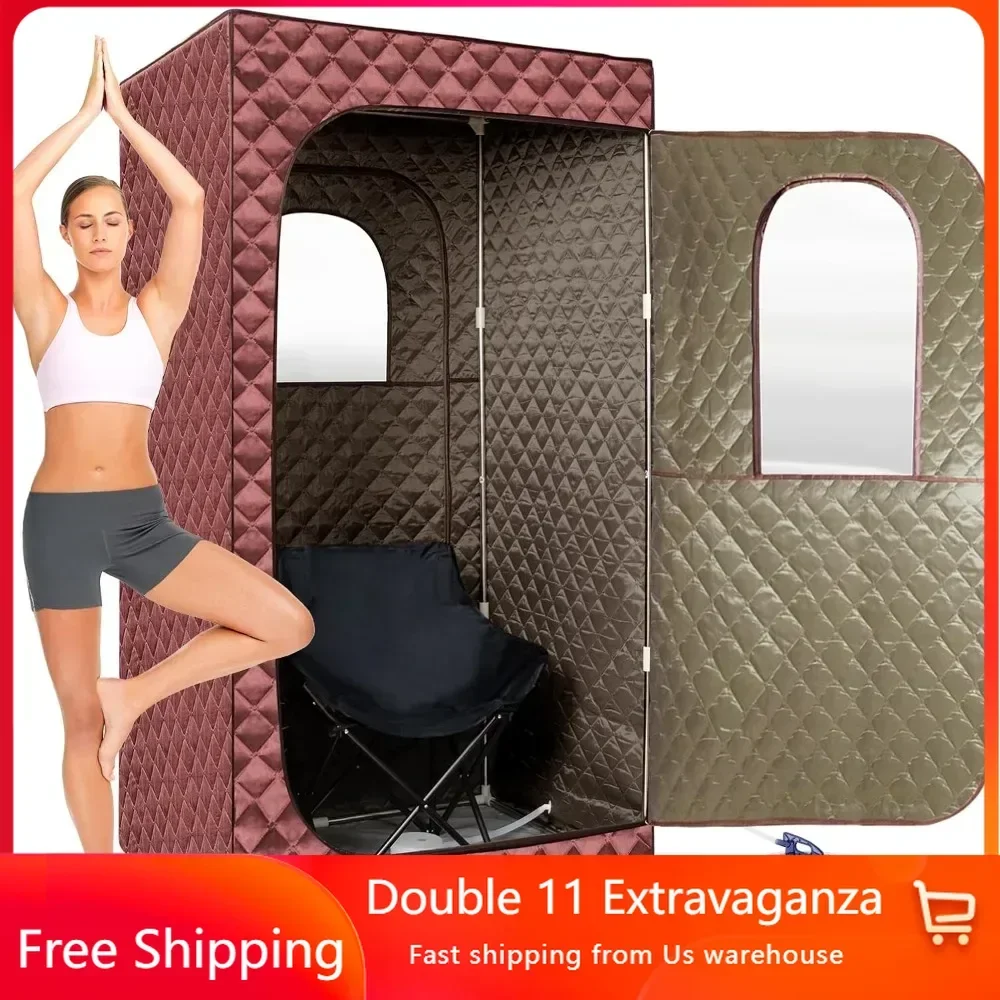 

Portable Home Steam Sauna, 3L Steam Engine Sauna Tent, Remote Control, Folding Chair (brown), Full-size Personal Sauna Room