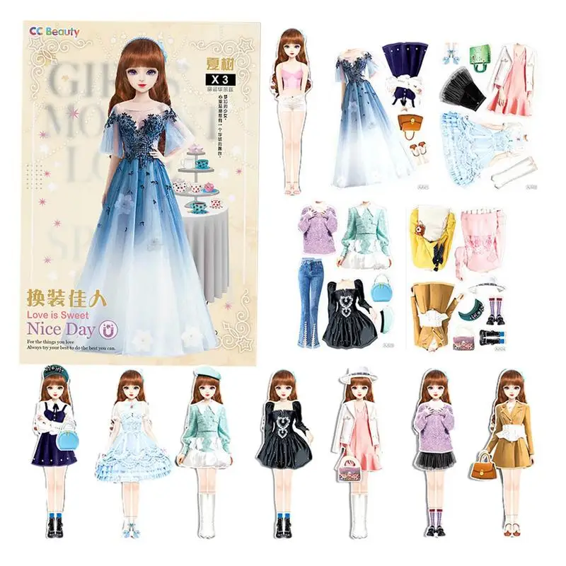 Conjunto de bonecas Magnetic Dress Up, Princesa portátil Dress Up, Seguro e inofensivo, Presente de papel