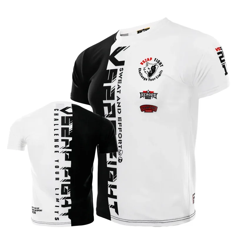 Herren Muay Thai Sport Lockeres Kurzarm-Rundhals-T-Shirt Lässiges Outdoor-Laufshirt Modische Fitnesskleidung Top Sommer – Detail 10