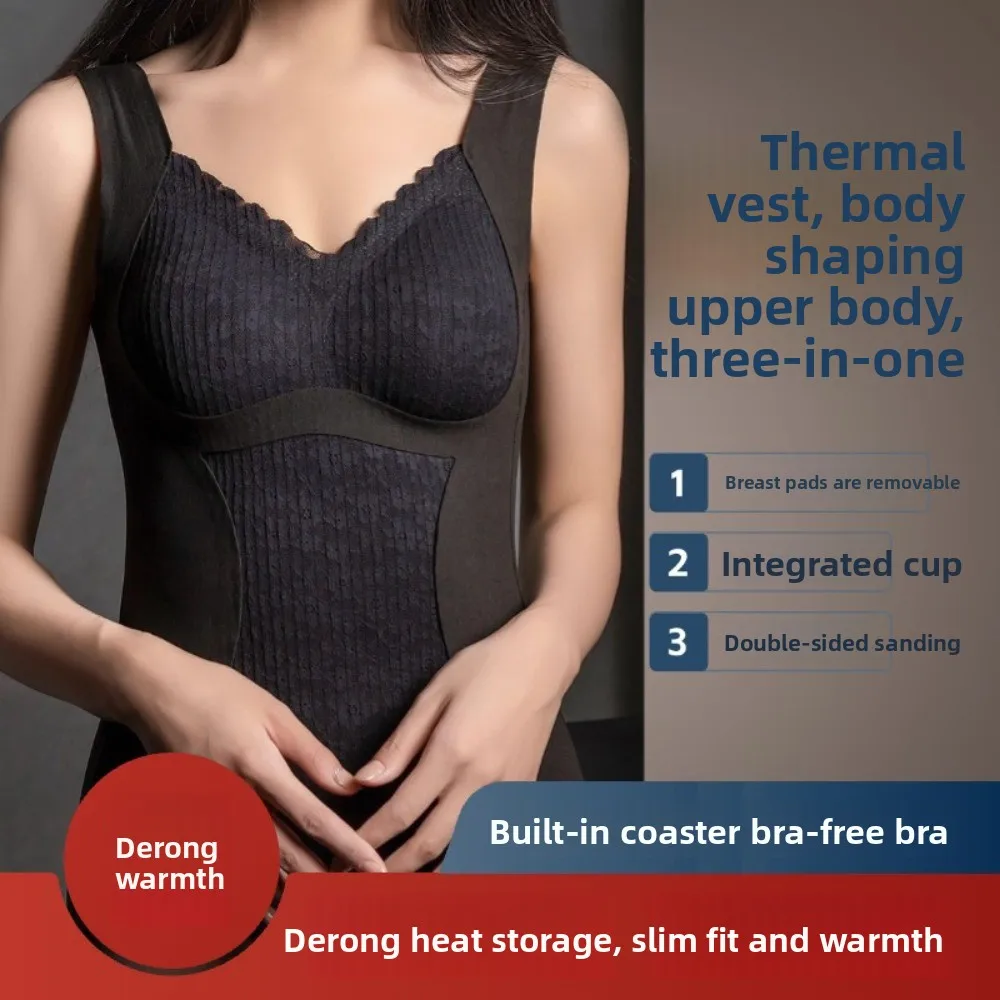 Sous-vêtements thermiques en dentelle et cachemire, sans manches, avec bonnets rembourrés, vêtements thermiques en laine, Camisole, hauts courts, réservoirs amincissants