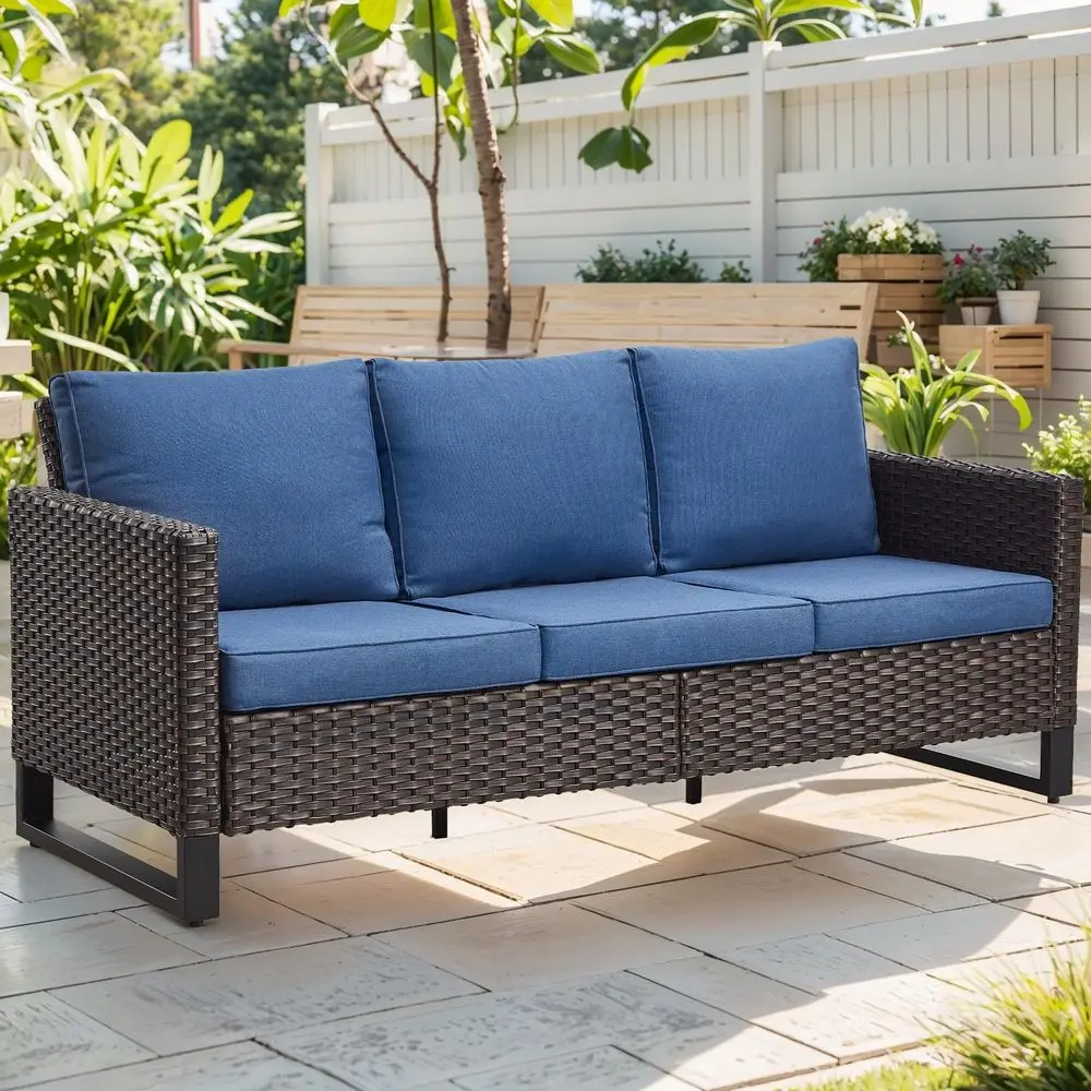 

Wicker Outdoor Couch Patio Sofa 3 Seater Rattan Outdoor Patio Couch Water Resistant,Comfortable Cushions and Sturdy Metal Frame