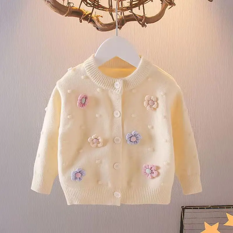 Kinder Mädchen Pullover koreanische Strickjacke neue Blume Herbst Top Kinder vielseitige Langarm Mantel 1 3 5 7t