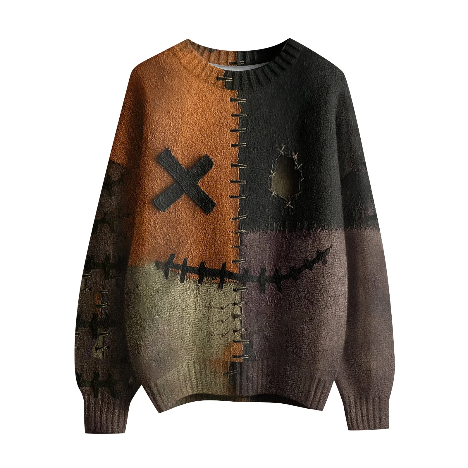 レディース長袖プルオーバーセーター、Oネックカジュアルキュートプリントニット、オーバーサイズセーター、冬服、女性用衣類