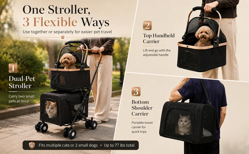Foldable Stroller for 2 Dogs &amp;amp; Cats
