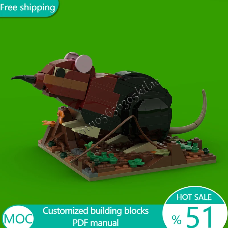 335 PCS Animal Elephant Shrew Red With Forest Floor Display Base MOC Customize Modular Building Block DIY Boy Assembly Toy Gift