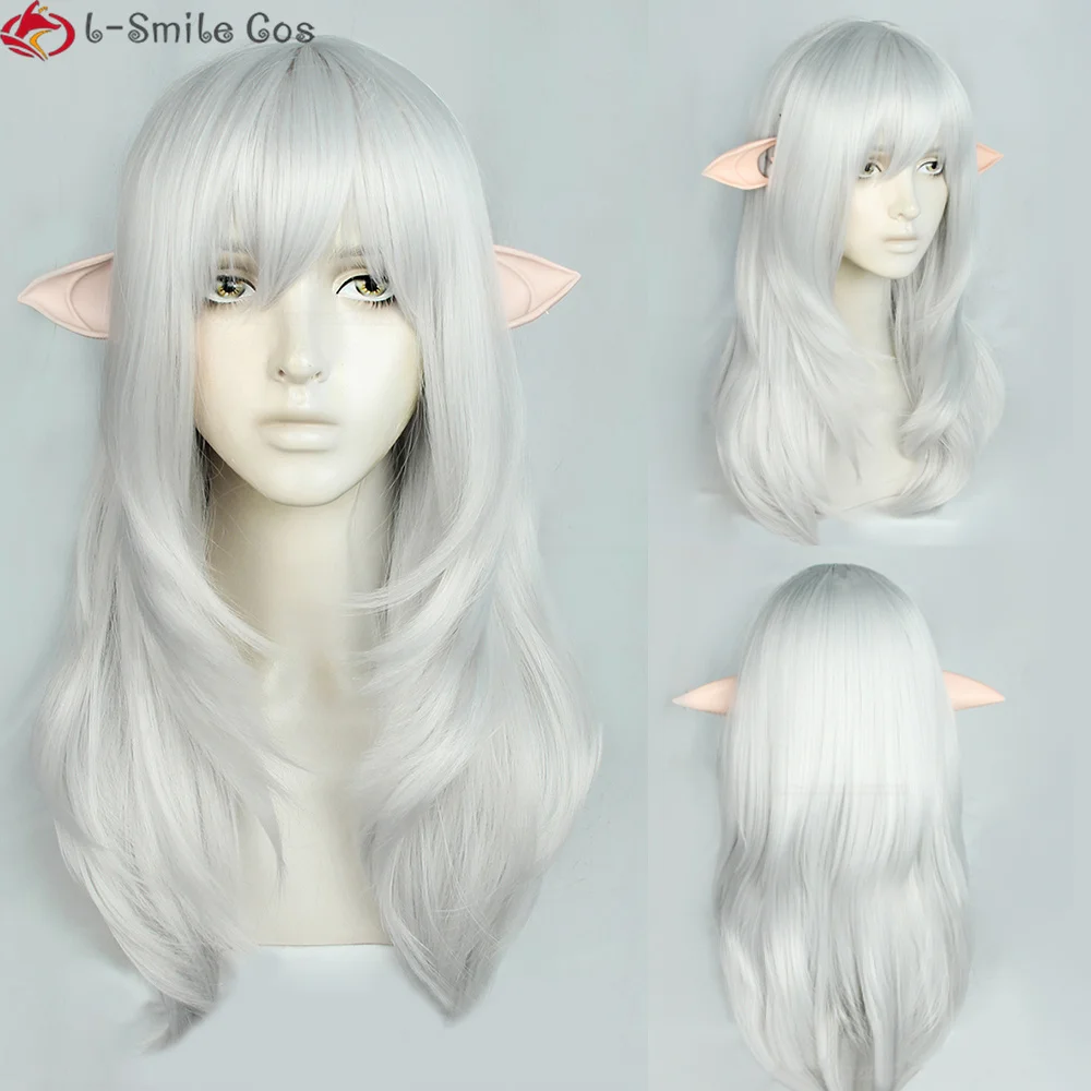 FF14 56cm Long Estinien Varlineau Cosplay Wig Estinien Varlineau Silver White Wig With Ear Heat Resistant Hair Anime FFXIV Wigs