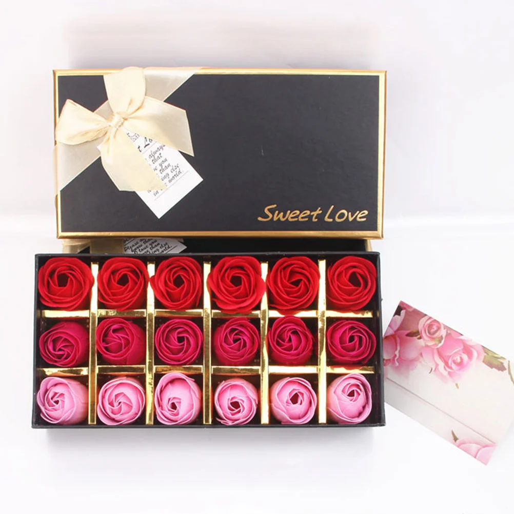 2Boxes Rose-shaped Soap Flower Soap Creative Gift Mothers Day Present Rose Soap 18 Flowers in Each Box