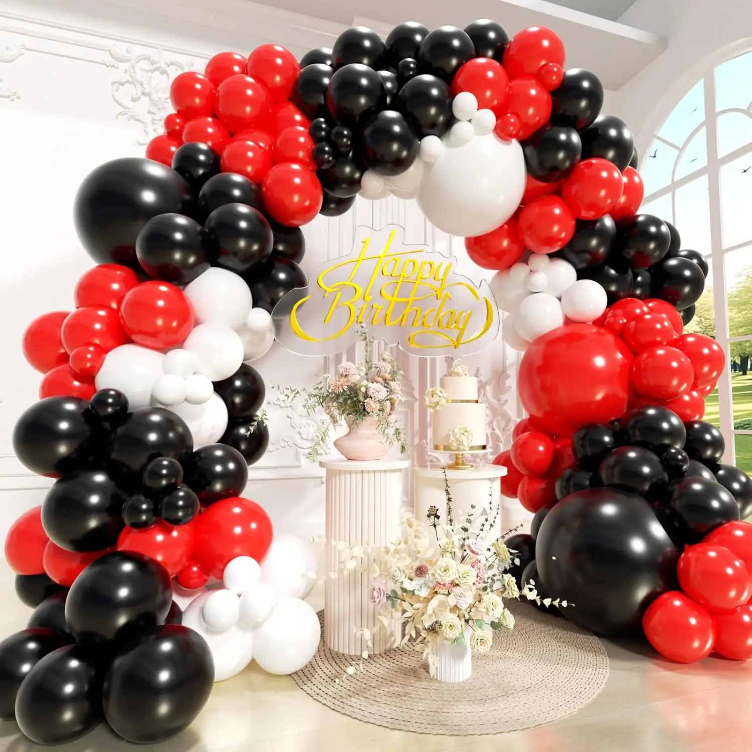 98Pcs Red and Black White Balloons Garland Arch Kit for Wedding Graduation Baby Birthday Party Anniversary Party Decorations