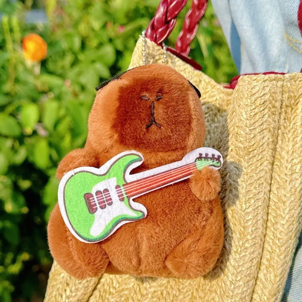 Plush Doll Guitar Capybara Plush Pendant Creative Keyring Plush Capybara Keychain Cute Funny Rock Capybara Plushie Doll