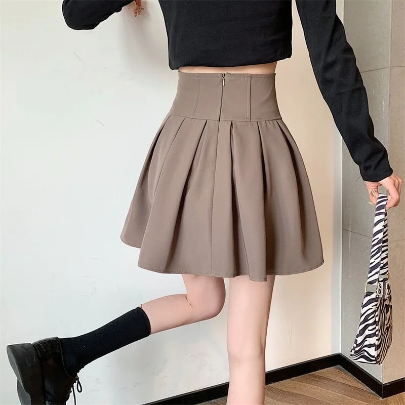 Skirts Women Pleated Fashion Korean Preppy Style Solid Basic Mujer Faldas Summer Ins Slim High Waist Feminine Popular Student