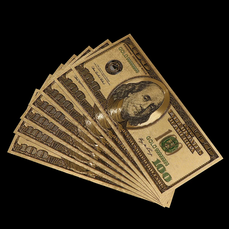 Moneda conmemorativa colorida de billete de oro, moneda de lámina dorada, $100, 1 ud.
