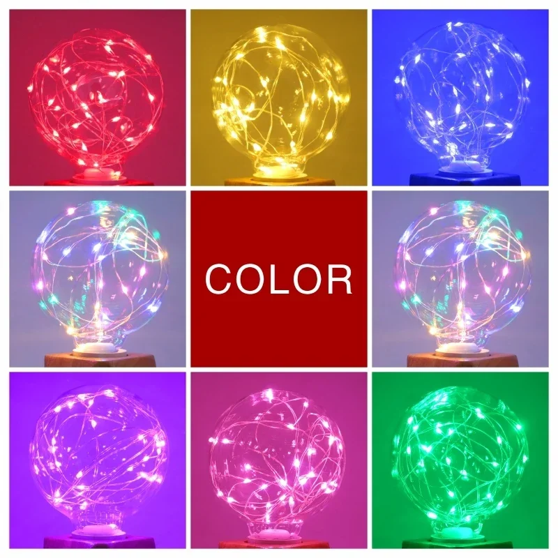 LED Edison String Light Bulb E27 110V 220V G95 Colorful RGB Lighting Copper Wire Bulb Home Decor Holiday Night Light Lamp