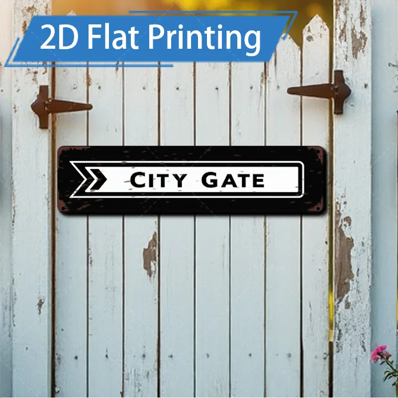 

[2D FLAT] Металлический знак, 1 шт., 4 × 16 дюймов, металлический знак в деревенском городском ворот, 2D плоский декор с принтом