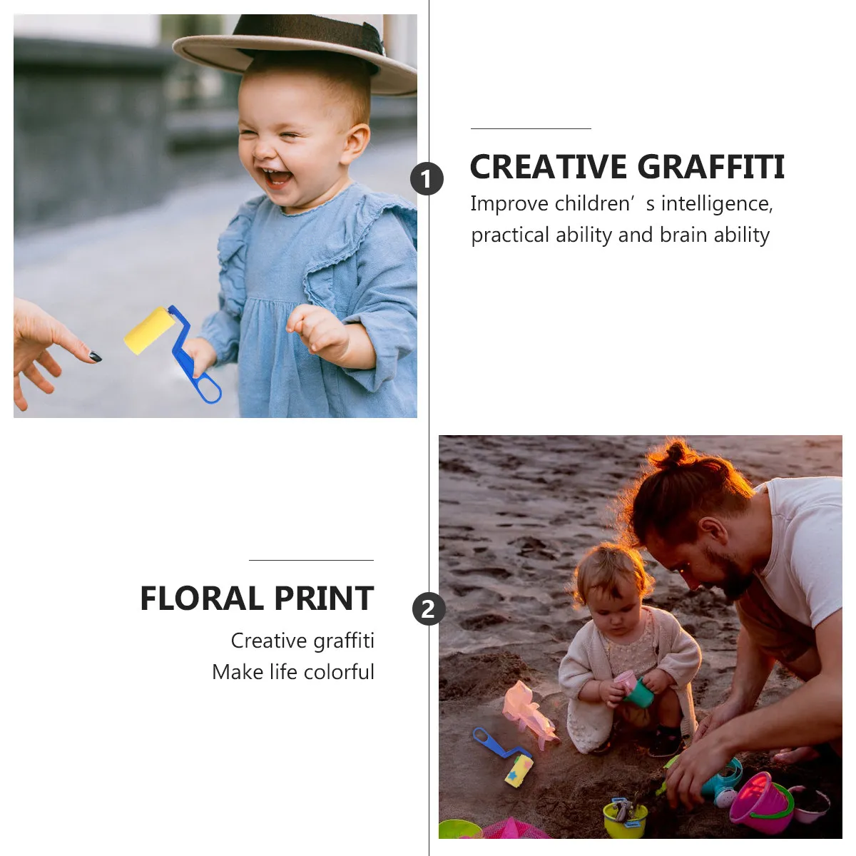 

8Pcs Rolling Brush Set Creative Multi-Size Sponge Paint Brush for Preschool DIY Drawing Graffiti Art Roller Tool