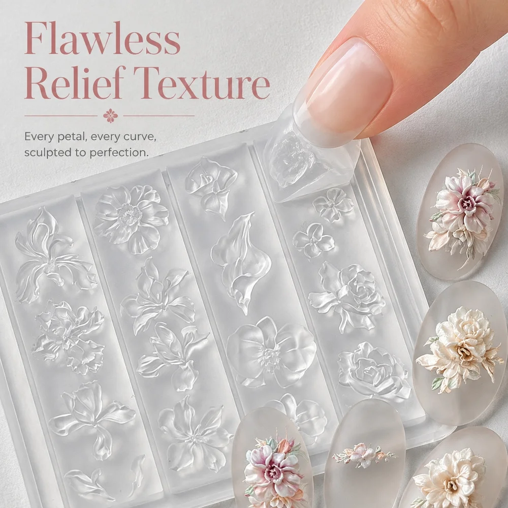 1Pc Midsummer Night Floral 3D Nail Mold Soft Silicone Embossed Flower Mould For DIY Clay Resin Nail Art Decoration Craft Tools