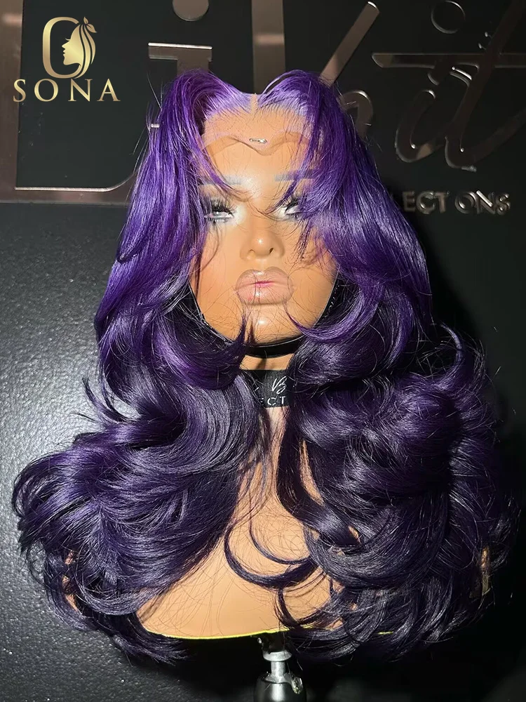 

Dark Purple Blonde Body 13x6 Lace Front Wig Deep Purple 13x4 HD Lace Frontal Human Hair Wig For Women Pre Plucked With Baby Hair