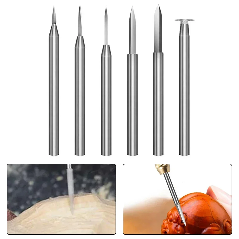 6pcs Rotary Wood Carving Drill Engraving Tool 2.35/3.0mm Shank Wood Milling Cutter Wood Crafts Grinding Tool Power Tool Parts