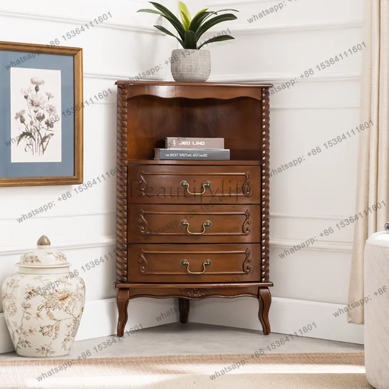 American solid wood shelf storage triangle cabinet turn living room corner bedroom wine cabinet floor