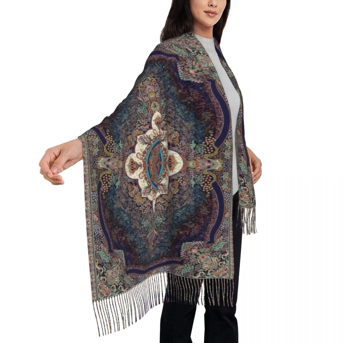 보헤미아 민족풍 앤틱 페르시아 카펫 스타일 스카프 태슬 스카프 여성용 숄 및 랩 대형 가을 겨울 숄 랩