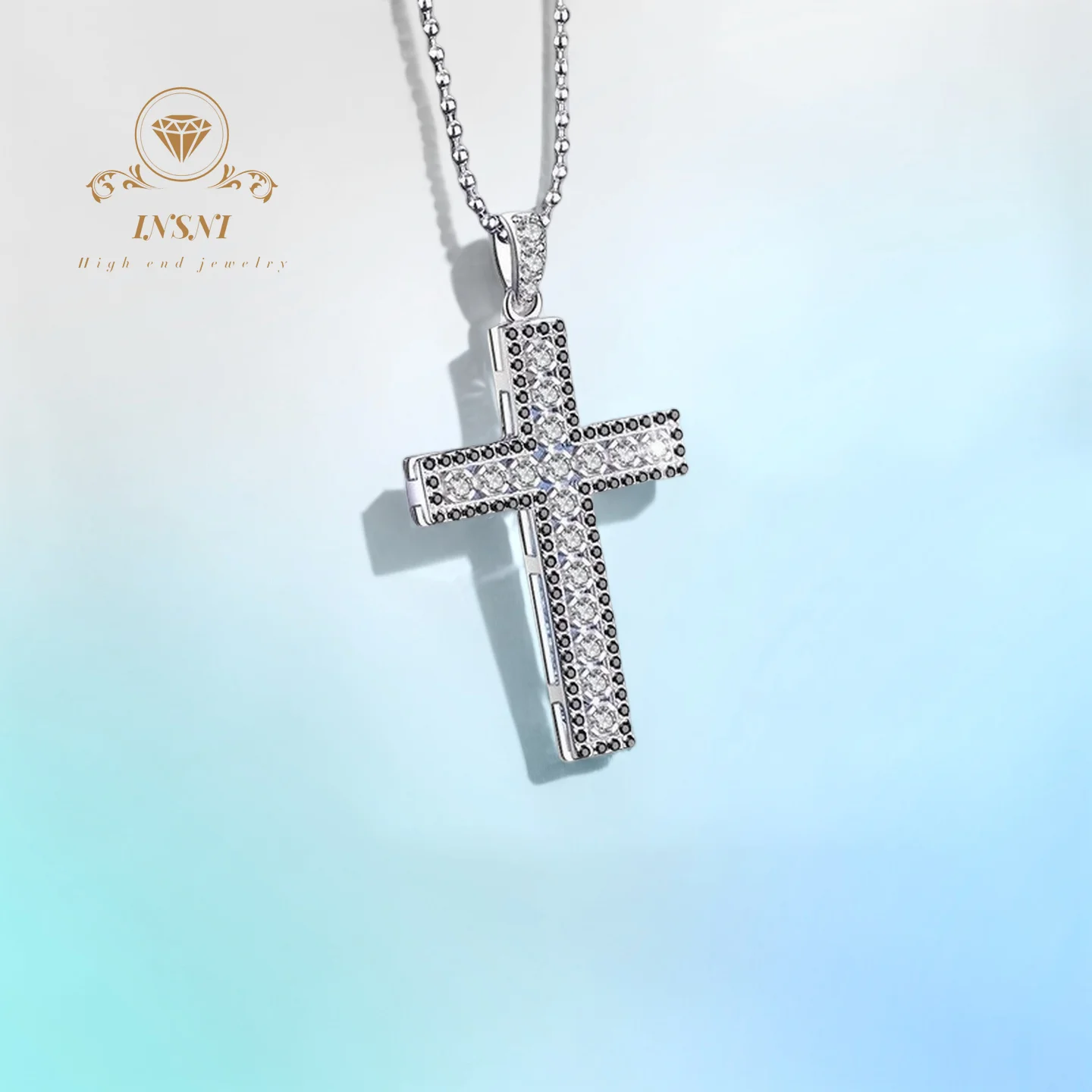 0.51ct S925 الفضة D اللون مويسانيتي الهيب هوب كامل الصليب قلادة قلادة مع العصرية الشارع الشهير نمط هدية مجانية صندوق للمرأة