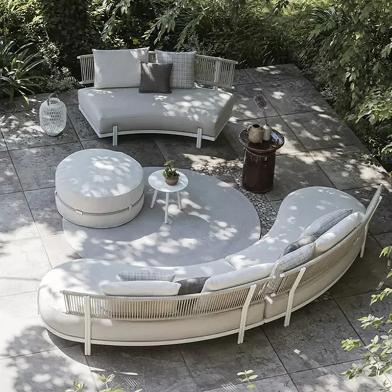 

Outdoor sofa courtyard villa rattan sofa waterproof garden leisure chair open-air hotel rattan chair double curved chair