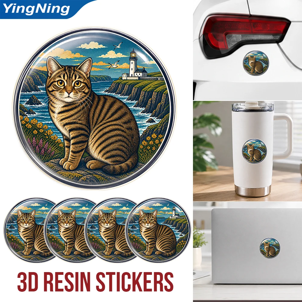 Manx Cat 3D Resin Domed Sticker Round Scenic Pet Art Waterproof Decal Self Adhesive Emblem for Car Body Laptop Tumbler Helmet