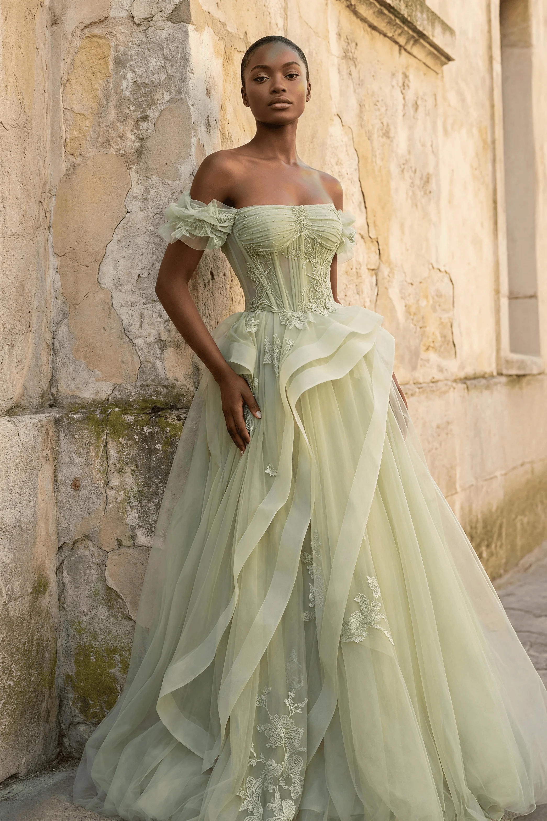 

Sage Green Tulle Sweetheart A-line Evening Dress Tiered Pleat Handmade customized Sequins Formal Cocktail Gown Vestidos