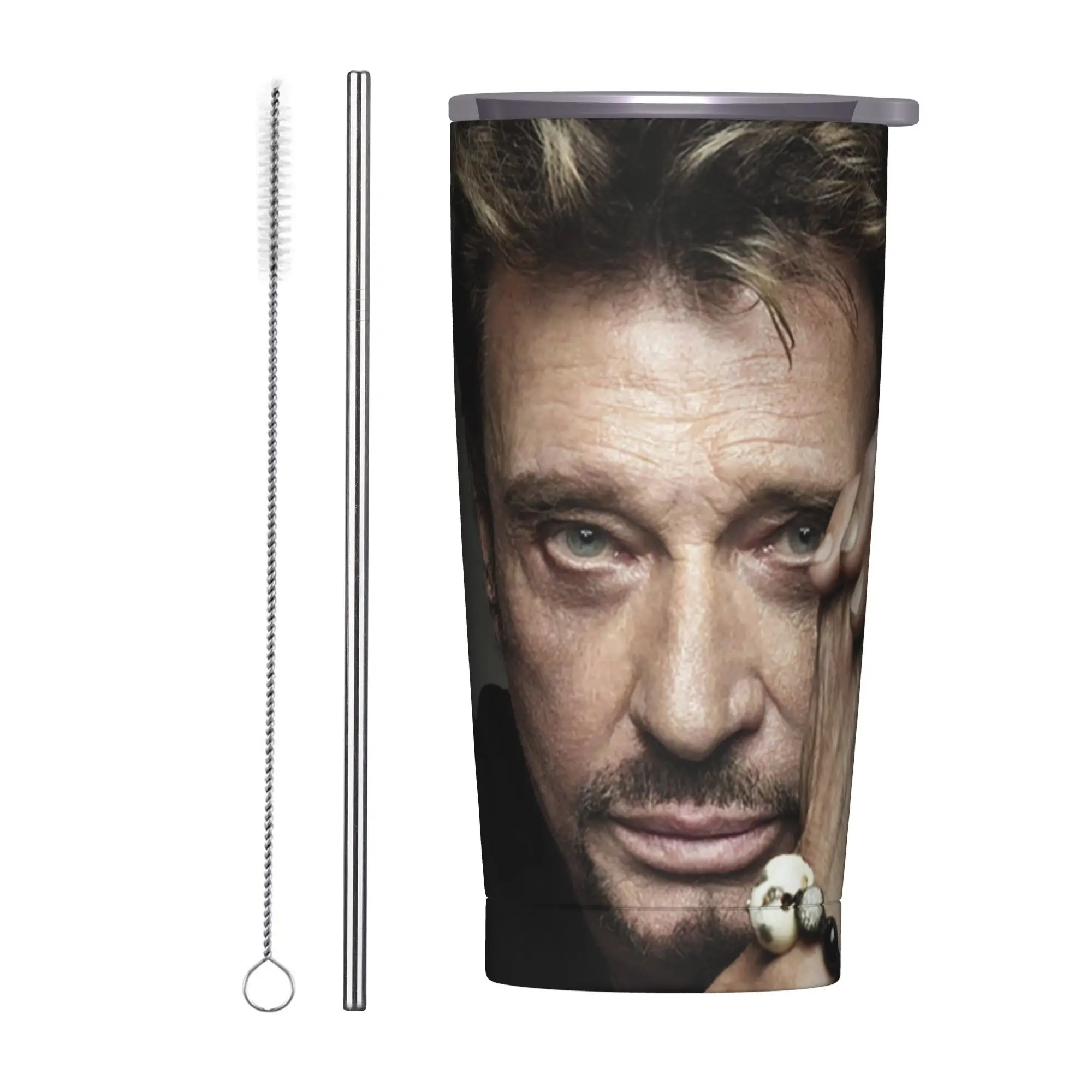 Johnny Hallyday Tumbler Vacuum Insulated  Coffee Cups Vacuum Flask Double Wall Mugs Water Bottle, 20oz