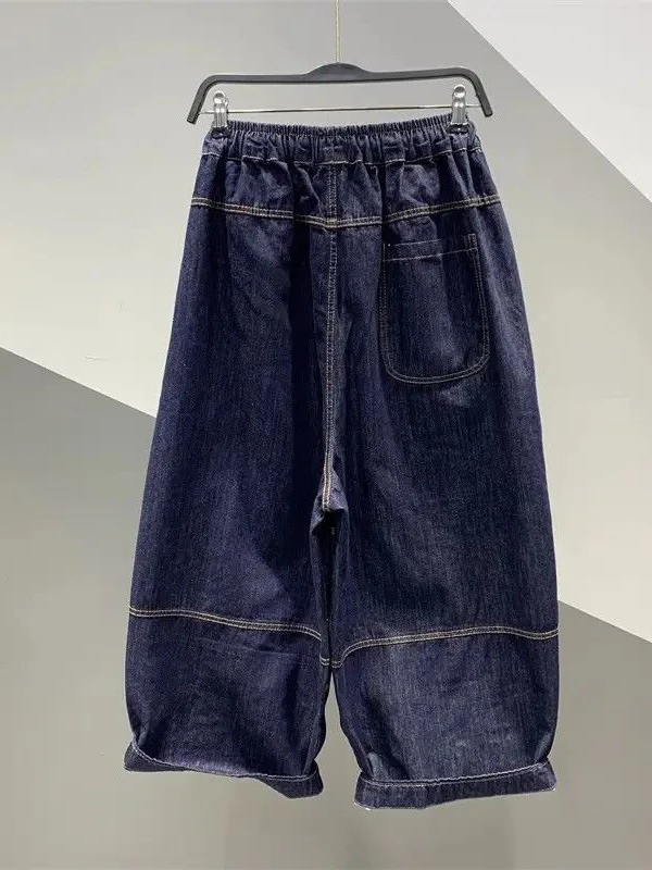 Grande taille papa jean américain rétro taille élastique Patchwork décontracté coupe ample fibre de Polyester jeunesse vêtements d'hiver jean décontracté