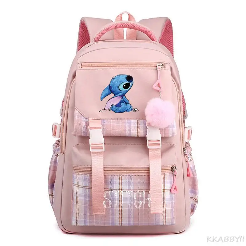 Mochilas escolares de grande capacidade para estudantes do ensino médio, mochila Lilo e Stitch feminina, laptop Junior High School
