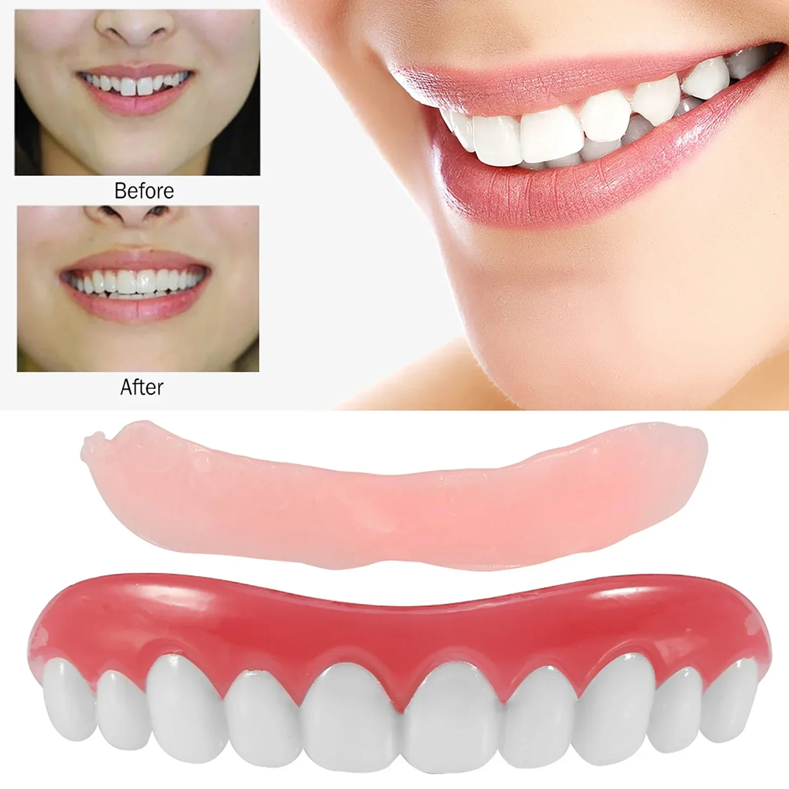 Cosméticos dentários com cola, dentadura superior e inferior, folheado perfeito, creme dental, ferramenta de higiene oral, sorriso instantâneo