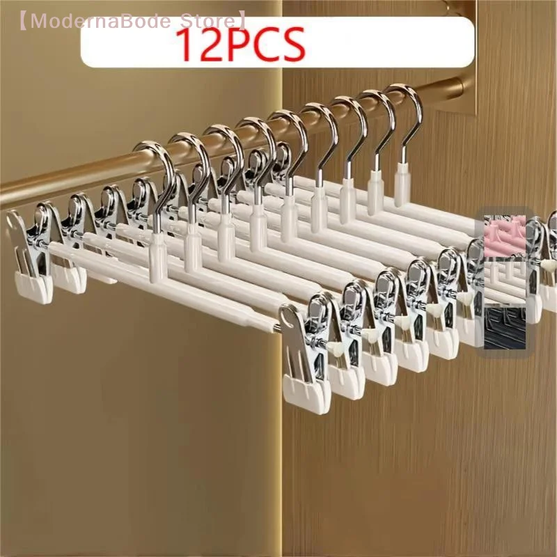 【M】12Pcs Adjustable Metal Hangers with Clips, Non-Slip Space-Saving Rack for Pants Skirts & All Garments Keep Tidy