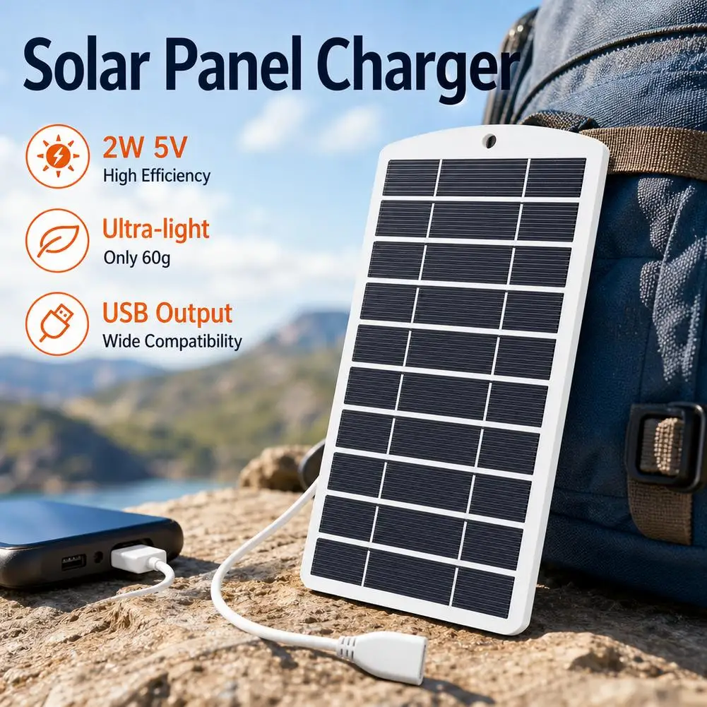 2W 5W Solar Panel With USB Waterproof Outdoor Hiking And Camping Portable Battery Mobile Phone Charging Bank Charging Panel 5V