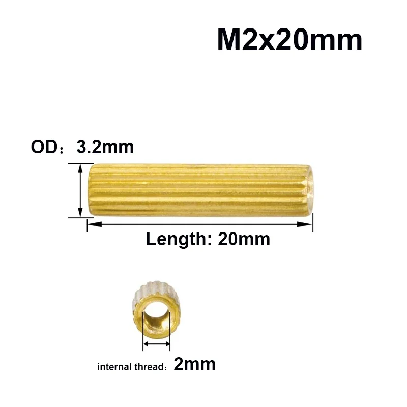 100pcs M2 Brass Threaded Spacer M2 L=3/4/5/6/8/10/11/12/18/18/20/25mm 2mm Thread Brass Round Standoff Spacer Female