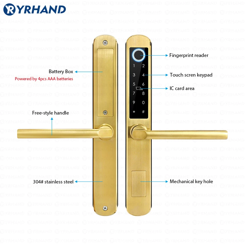 Imagem -04 - Ouro Vidro Deslizante Bloqueio Inteligente Ttlock App Google Home Alexa Impressão Digital Bloqueio Digital Eletrônico Ip66 Aço Inoxidável