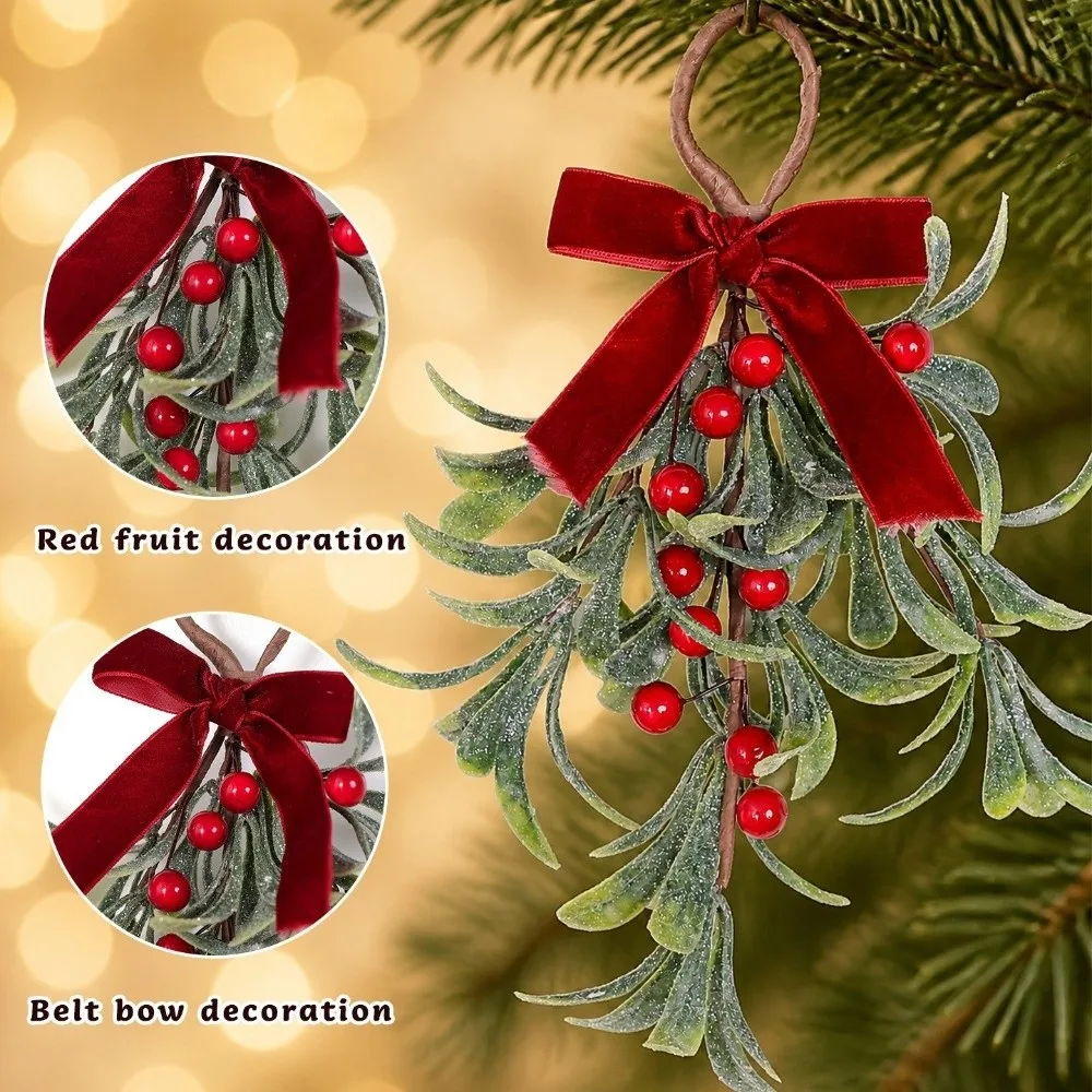 Lifelike Artificial Christmas Tree Wreath Red Berries With Bowknot Christmas Hanging Decor Decorative Xmas Tree Decoration