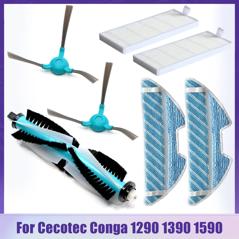 For Cecotec Conga 1390 1290 1590 Robotic Vacuum Cleaner Spare Parts Main Brush Hepa Filter Side Brush Mop Cloth Rags Accessories