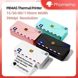 Phomemo M04AS Mini Portable Thermal Printer Inkless Pocket Bluethooth Printer 300dpi Printing Width 15/53/80/110mm Sizes