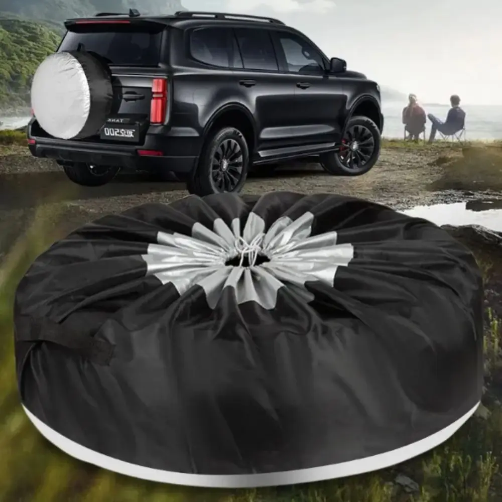 

Silver Black Tire Cover Case Waterproof Polyester Wheel Storage Protector 210D Oxford Cloth Scratch Protector